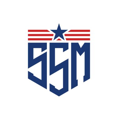 Yıldız ve Amerikan Bayrak Kayışlı Vatansever SSM logosu. USA Flag ile SSM Logosu