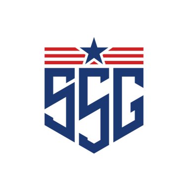 Patriotic SSG Logo with Star and American Flag Straps. Letter SSG Logo with USA Flag clipart