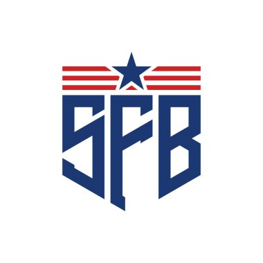 Yıldız ve Amerikan Bayrak Kayışlı Vatansever SFB logosu. ABD Bayrağı ile SFB Logosu