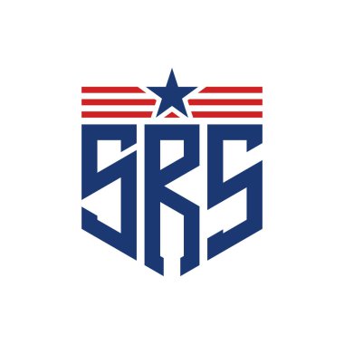 Yıldız ve Amerikan Bayrak Kayışlı Vatansever SRS logosu. ABD Bayrağıyla SRS Logosu