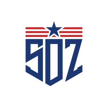 Yıldız ve Amerikan Bayrak Kayışlı Yurtsever SDZ logosu. USA Flag ile SDZ Logosu