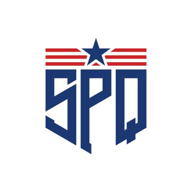 Yıldız ve Amerikan Bayrak Kayışlı Vatansever SPQ logosu. USA Flag 'lı SPQ Logosu