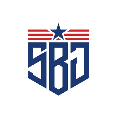 Yıldız ve Amerikan Bayrak Kayışlı Yurtsever SBJ logosu. ABD Bayrağı ile SBJ Mektubu