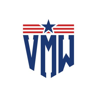 Yıldız ve Amerikan Bayrak Kayışlı VMW logosu. ABD Bayrağı ile VMW Logosu