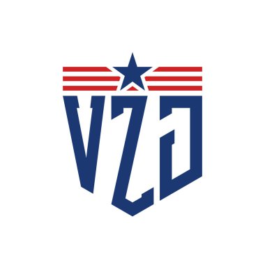 Yıldız ve Amerikan Bayrak Kayışlı VZJ logosu. ABD Bayrağı ile VZJ Logosu