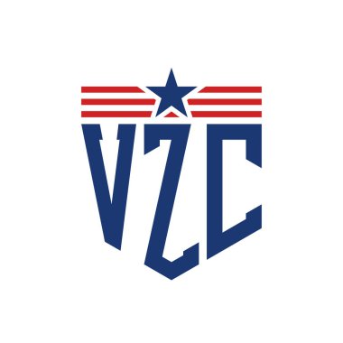 Yıldız ve Amerikan Bayrak Kayışlı VZC logosu. ABD Bayrağı ile VZC Logosu