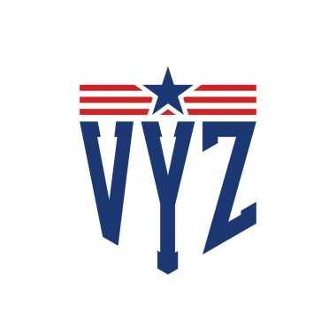 Yıldız ve Amerikan Bayrak Kayışlı VYZ logosu. ABD Bayrağı ile VYZ Logosu