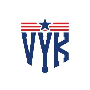 Yıldız ve Amerikan Bayrak Kayışlı VYK logosu. ABD Bayrağı ile VYK Logosu