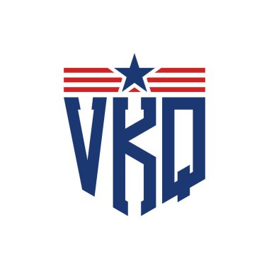 Yıldız ve Amerikan Bayrak Kayışlı VKQ logosu. USA Flag ile VKQ Logosu