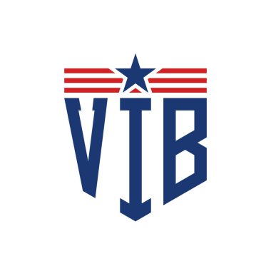 Patriotic VIB Logo with Star and American Flag Straps. Letter VIB Logo with USA Flag clipart