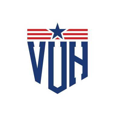 Yıldız ve Amerikan Bayrak Kayışlı VUH logosu. ABD Bayrağı ile VUH Logosu