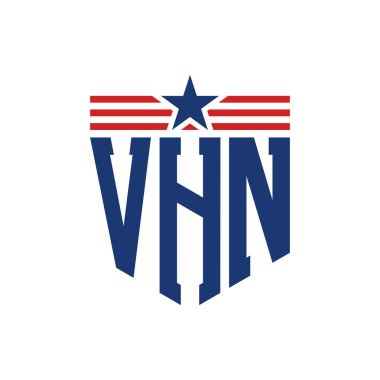 Yıldız ve Amerikan Bayrak Kayışlı VHN logosu. USA Flag ile VHN Logosu