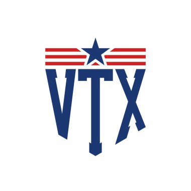 Yıldız ve Amerikan Bayrak Kayışlı VTX logosu. USA Flag ile VTX Logosu