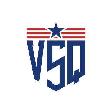 Yıldız ve Amerikan Bayrak Kayışlı VSQ logosu. USA Flag ile VSQ logosu