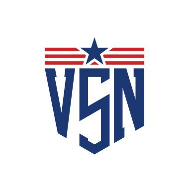 Yıldız ve Amerikan Bayrak Kayışlı VSN logosu. USA Flag ile VSN Logosu