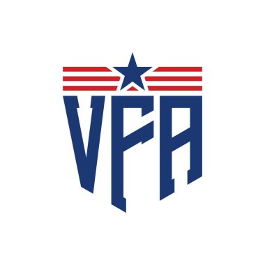 Patriotic VFA Logo with Star and American Flag Straps. Letter VFA Logo with USA Flag clipart