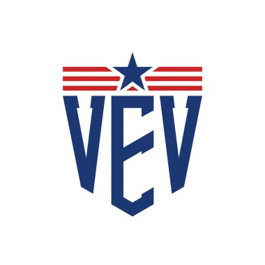 Yıldız ve Amerikan Bayrak Kayışlı VEV logosu. ABD Bayrağı ile VEV Logosu