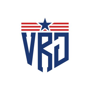 Yıldız ve Amerikan Bayrak Kayışlı VRJ logosu. USA Flag ile VRJ Logosu