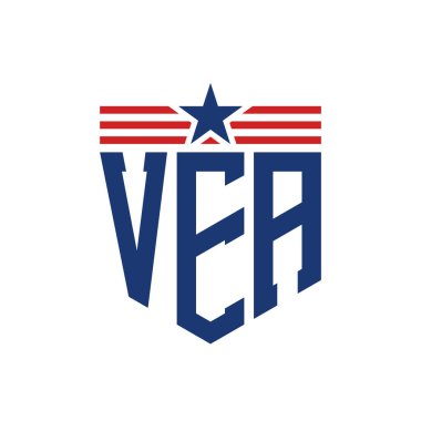 Yıldız ve Amerikan Bayrak Kayışlı VEA logosu. ABD Bayrağı ile VEA Logosu