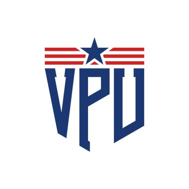 Yıldız ve Amerikan Bayrak Kayışlı Vatansever VPU logosu. ABD Bayrağı ile VPU Logosu