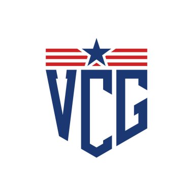 Yıldız ve Amerikan Bayrak Kayışlı VCG logosu. USA Flag ile VCG logosu