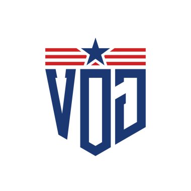 Star ve American Flag Straps 'li Vatansever VOJ logosu. ABD Bayrağı ile VoJ Harfi Logosu