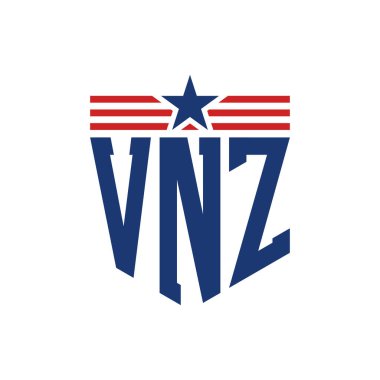 Yıldız ve Amerikan Bayrak Kayışlı VNZ logosu. USA Flag ile VNZ Logosu