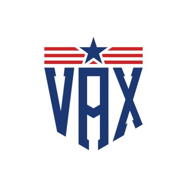 Yıldız ve Amerikan Bayrak Kayışlı VAX logosu. USA Flag ile VAX Logosu