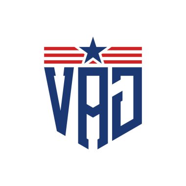 Yıldız ve Amerikan Bayrak Kayışlı VAJ logosu. USA Flag ile VAJ Logosu