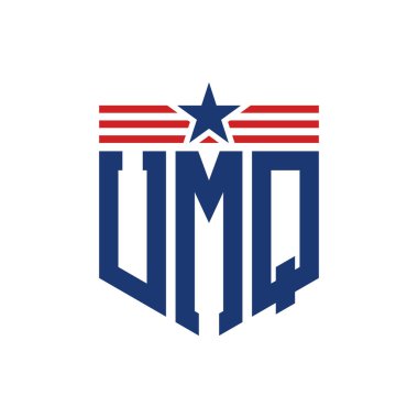 Yıldız ve Amerikan Bayrak Kayışlı Vatansever UMQ logosu. ABD Bayrağı ile UMQ Logosu