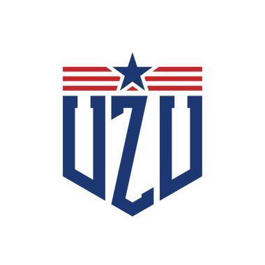 Yıldız ve Amerikan Bayrak Kayışlı Vatansever UZU logosu. ABD Bayrağı ile UZU Logosu