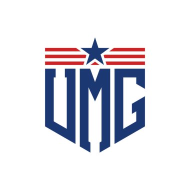 Yıldız ve Amerikan Bayrak Kayışlı Yurtsever UMG logosu. ABD Bayrağı ile UMG logosu