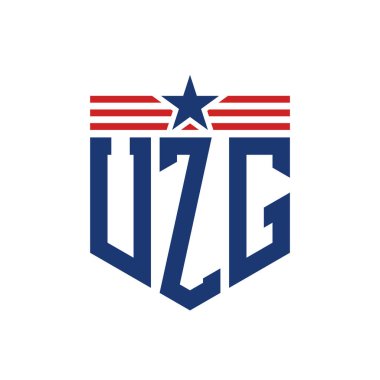 Yıldız ve Amerikan Bayrak Kayışlı Vatansever UZG logosu. ABD Bayrağı ile UZG logosu