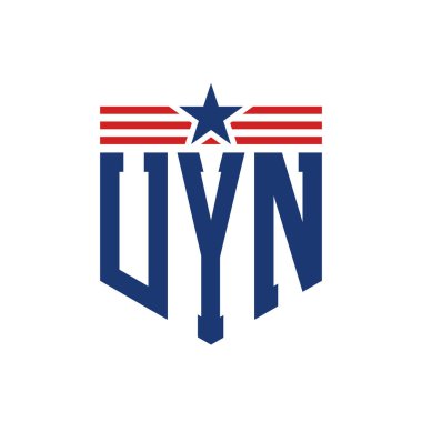 Yıldız ve Amerikan Bayrak Kayışlı Yurtsever UYN logosu. USA Flag ile UYN Logosu