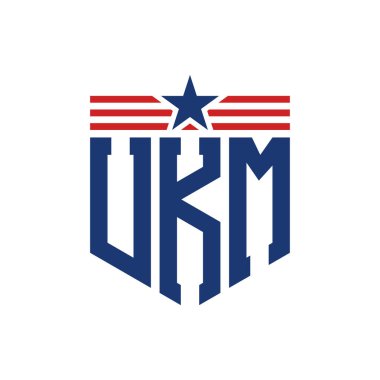 Patriotic UKM Logo with Star and American Flag Straps. Letter UKM Logo with USA Flag clipart