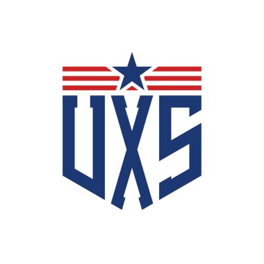 Yıldız ve Amerikan Bayrak Kayışlı Vatansever UXS logosu. USA Flag ile Harf UXS Logosu