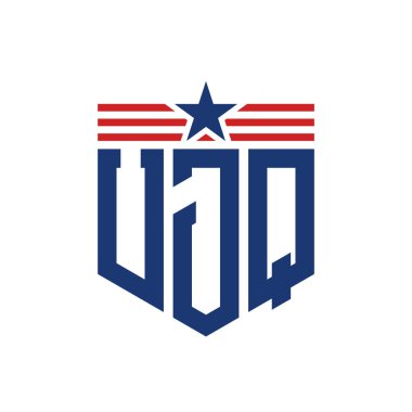 Yıldız ve Amerikan Bayrak Kayışlı Vatansever UJQ logosu. ABD Bayrağı ile UJQ logosu