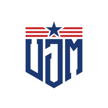 Yıldız ve Amerikan Bayrak Kayışlı Vatansever UJM logosu. UJM logosu ve USA Flag