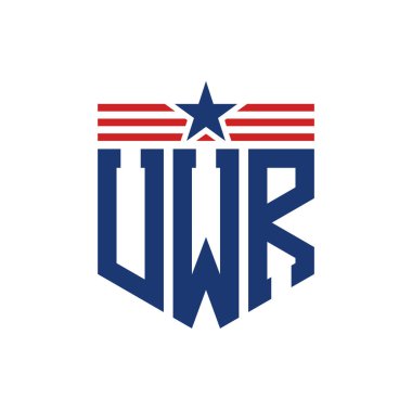 Yıldız ve Amerikan Bayrak Kayışlı Vatansever UWR logosu. ABD Bayrağı ile UWR Logosu