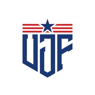 Yıldız ve Amerikan Bayrak Kayışlı Vatansever UJF logosu. ABD Bayrağı ile UJF Logosu