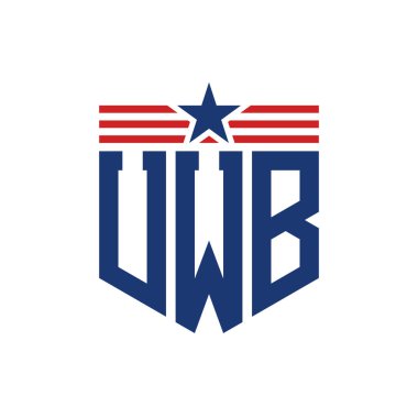 Yıldız ve Amerikan Bayrak Kayışlı Vatansever UWB logosu. ABD Bayrağı ile UWB Logosu