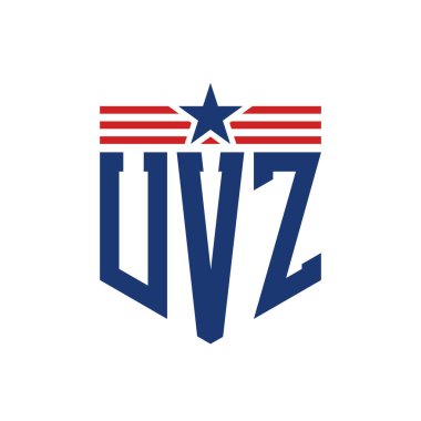 Yıldız ve Amerikan Bayrak Kayışlı Vatansever UVZ logosu. USA Flag ile UVZ logosu