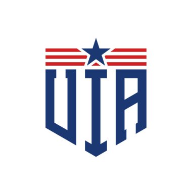 Yıldız ve Amerikan Bayrak Kayışlı Vatansever UIA logosu. ABD Bayrağı ile UIA logosu