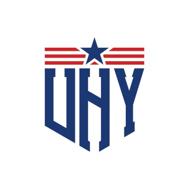 Yıldız ve Amerikan Bayrak Kayışlı Vatansever UHY logosu. ABD Bayrağı ile UHY Logosu