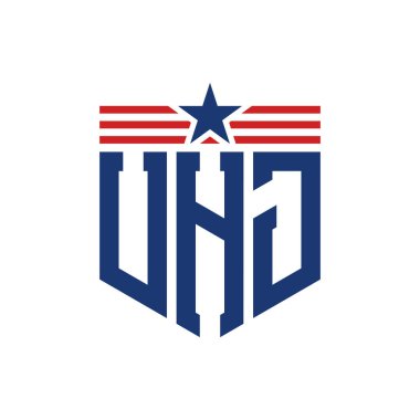 Yıldız ve Amerikan Bayrak Kayışlı Vatansever UHJ logosu. ABD Bayrağı ile UHJ Logosu