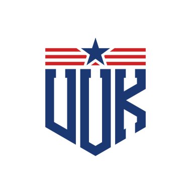 Patriotic UUK Logo with Star and American Flag Straps. Letter UUK Logo with USA Flag clipart