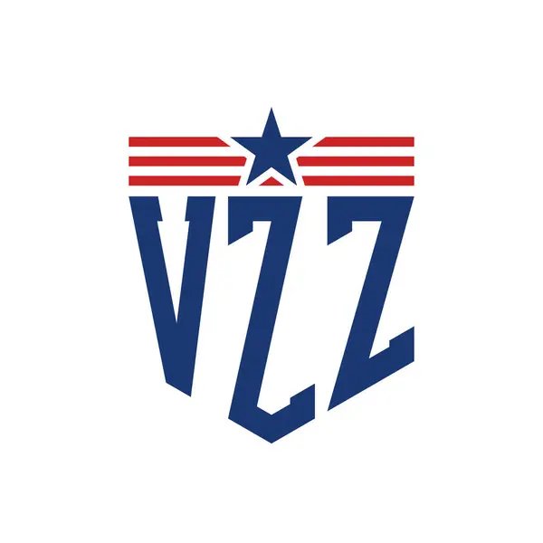 stock vector Patriotic VZZ Logo with Star and American Flag Straps. Letter VZZ Logo with USA Flag