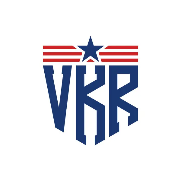 Stock vector Patriotic VKR Logo with Star and American Flag Straps. Letter VKR Logo with USA Flag