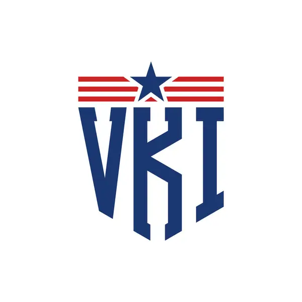 stock vector Patriotic VKI Logo with Star and American Flag Straps. Letter VKI Logo with USA Flag