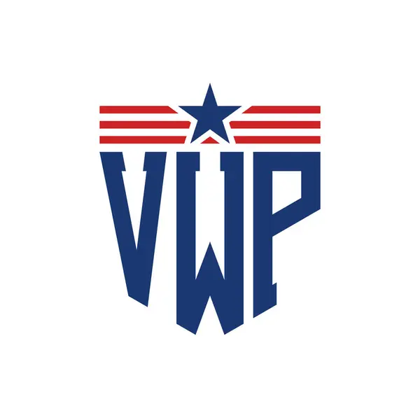 stock vector Patriotic VWP Logo with Star and American Flag Straps. Letter VWP Logo with USA Flag